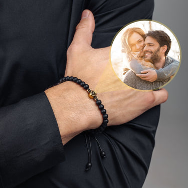 Man Bracelet - Men's Personalised Bracelet - Minimalist Personalized Photo Bracelet - Personalized Gift for Men - Custom Jewelry for Him - Custom Bracelet Picture - Personalised Photo Gift Bracelet Black / Gold Brother & Sisters